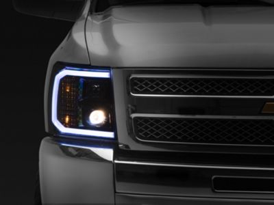LED C-Bar Projector Headlights; Jet Black Housing; Clear Lens (07-13 Silverado 1500)