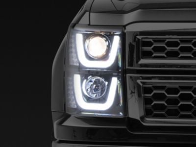 Dual Halo Projector Headlights; Gloss Black Housing; Smoked Lens (14-15 Silverado 1500)