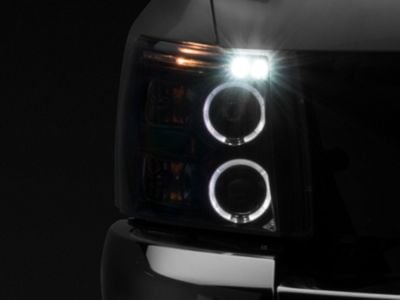 Dual LED Halo Projector Headlights; Gloss Black Housing; Smoked Lens (07-13 Silverado 1500)