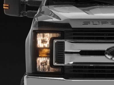 Headlights with Clear Corners; Black Housing; Smoked Lens (17-19 F-250 Super Duty w/ Factory Halogen Headlights)