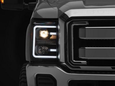 Raxiom LED Projector Headlights with Switchback Turn Signals; Black Housing; Clear Lens (11-16 F-250 Super Duty)