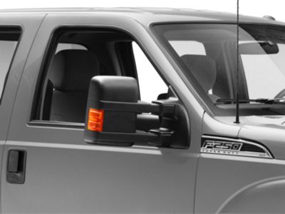 Powered Heated Towing Mirror with Amber LED Turn Signal; Black; Passenger Side (11-16 F-250 Super Duty)