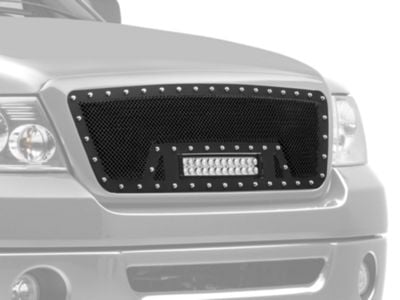 RedRock Wire Mesh Upper Grille Insert with Frame, Rivets and LED Light Bar; Black (04-08 F-150)